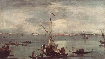 フランチェスコ・グアルディ Painting - ボートのあるラグーン ゴンドラといかだ ベネチアンスクール フランチェスコ・グアルディ